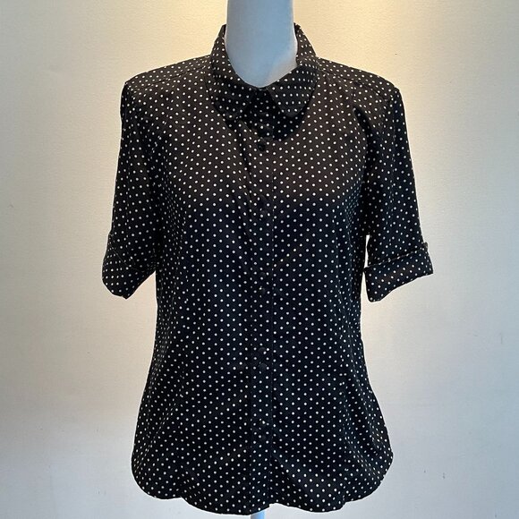 Talbots Vintage Black Polka Dot Stretch Cotton Sateen - Picture 1 of 6